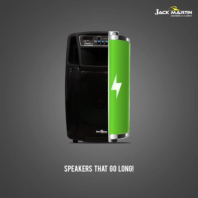Jack Martin Unplugged JM1020T| WOOFER 8"| Karaoke|Wireless Mic| TWS |Trolley | RMS 45 W Bluetooth Party Speaker